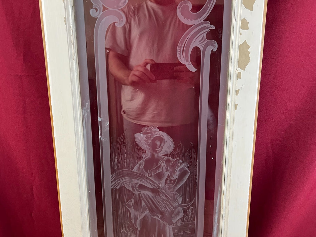 2x antike Glasscheibe Jugendstil um 1890 Fenster Personen 43,5x143cm