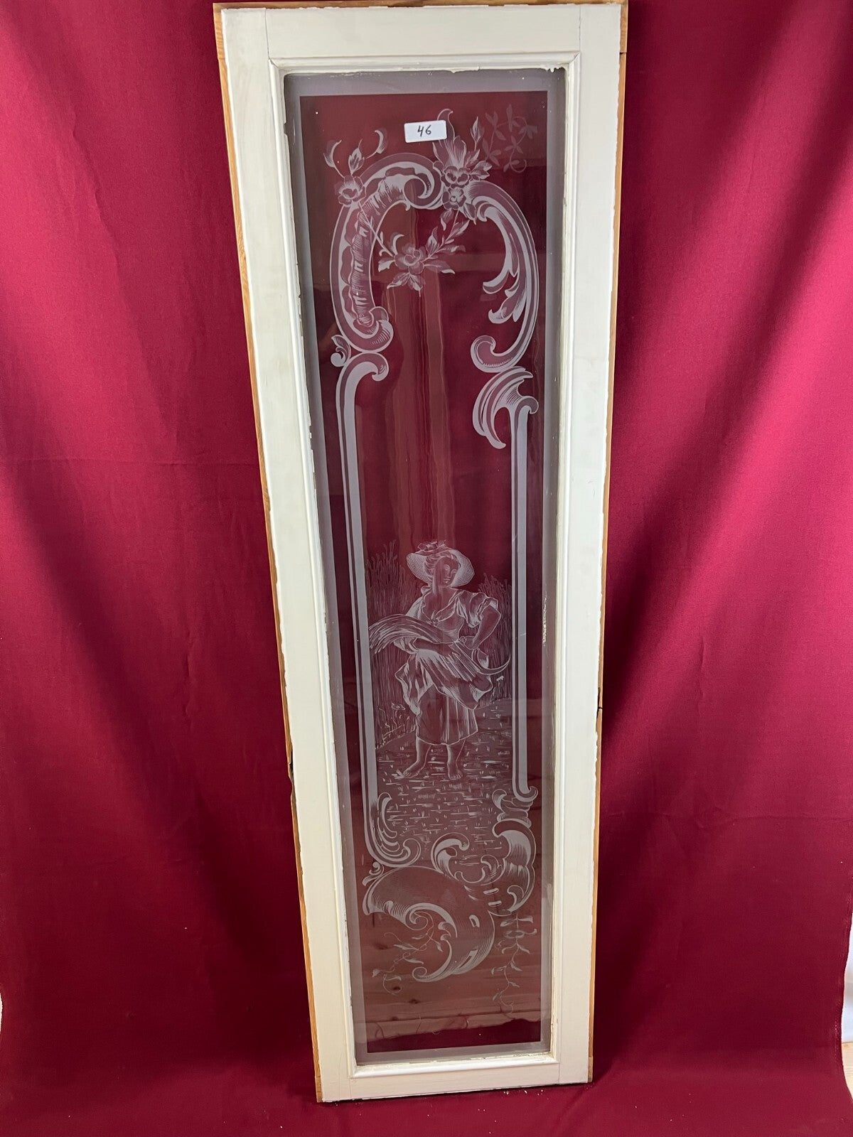 2x antike Glasscheibe Jugendstil um 1890 Fenster Personen 43,5x143cm