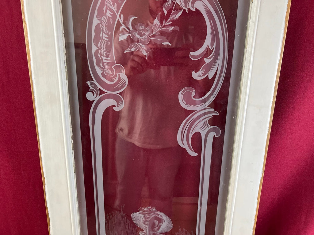 2x antike Glasscheibe Jugendstil um 1890 Fenster Personen 43,5x143cm