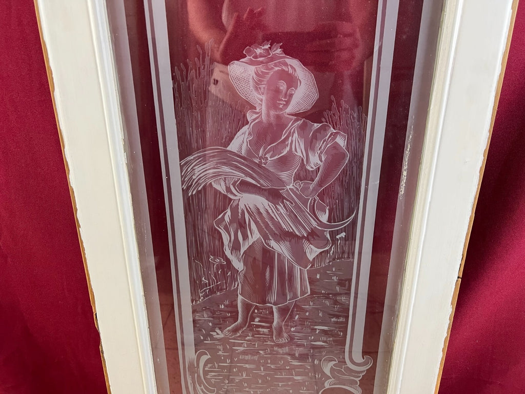 2x antike Glasscheibe Jugendstil um 1890 Fenster Personen 43,5x143cm