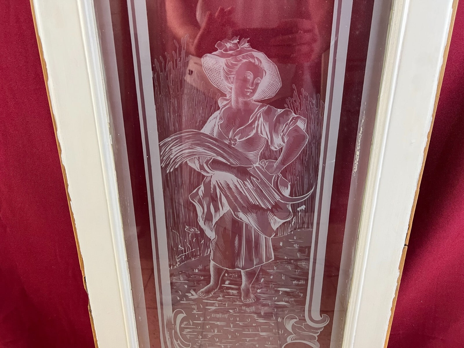 2x antike Glasscheibe Jugendstil um 1890 Fenster Personen 43,5x143cm