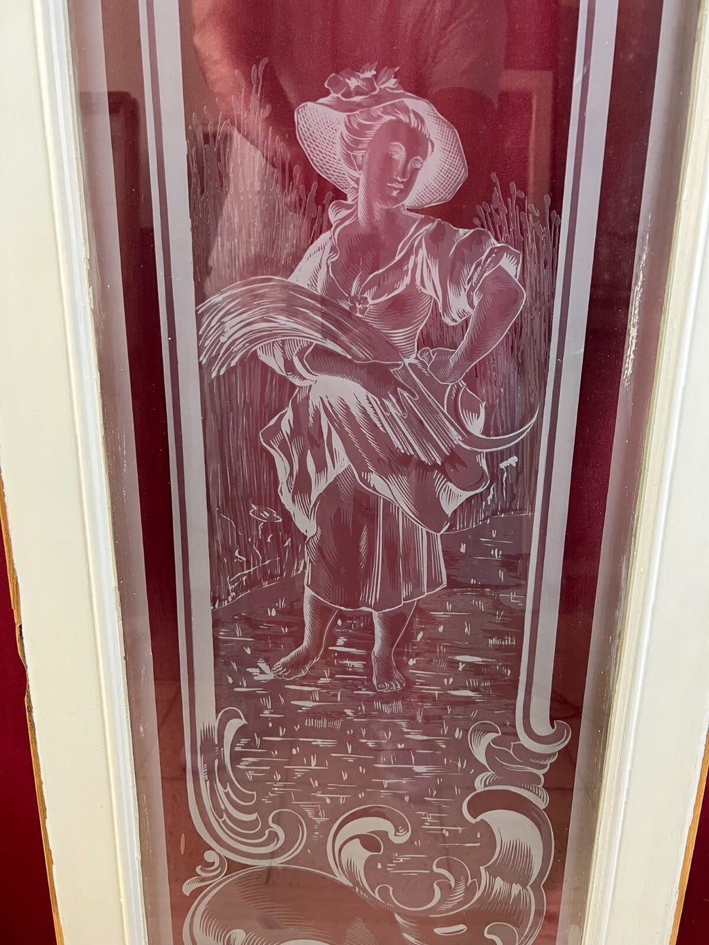 2x antike Glasscheibe Jugendstil um 1890 Fenster Personen 43,5x143cm