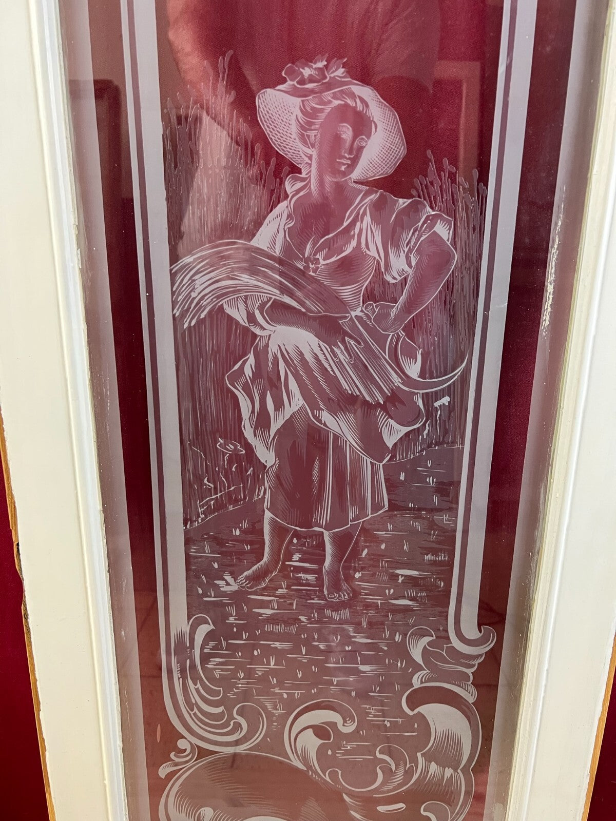 2x antike Glasscheibe Jugendstil um 1890 Fenster Personen 43,5x143cm