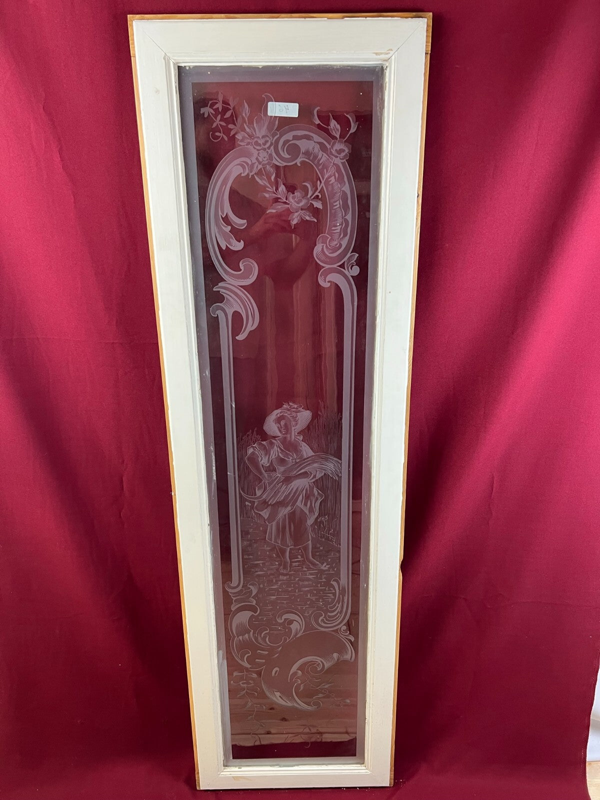 2x antike Glasscheibe Jugendstil um 1890 Fenster Personen 43,5x143cm
