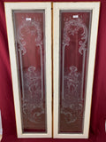 2x ANTIKE GLASSCHEIBE JUGENDSTIL UM 1890 FENSTER PERSONEN 43,5x143cm