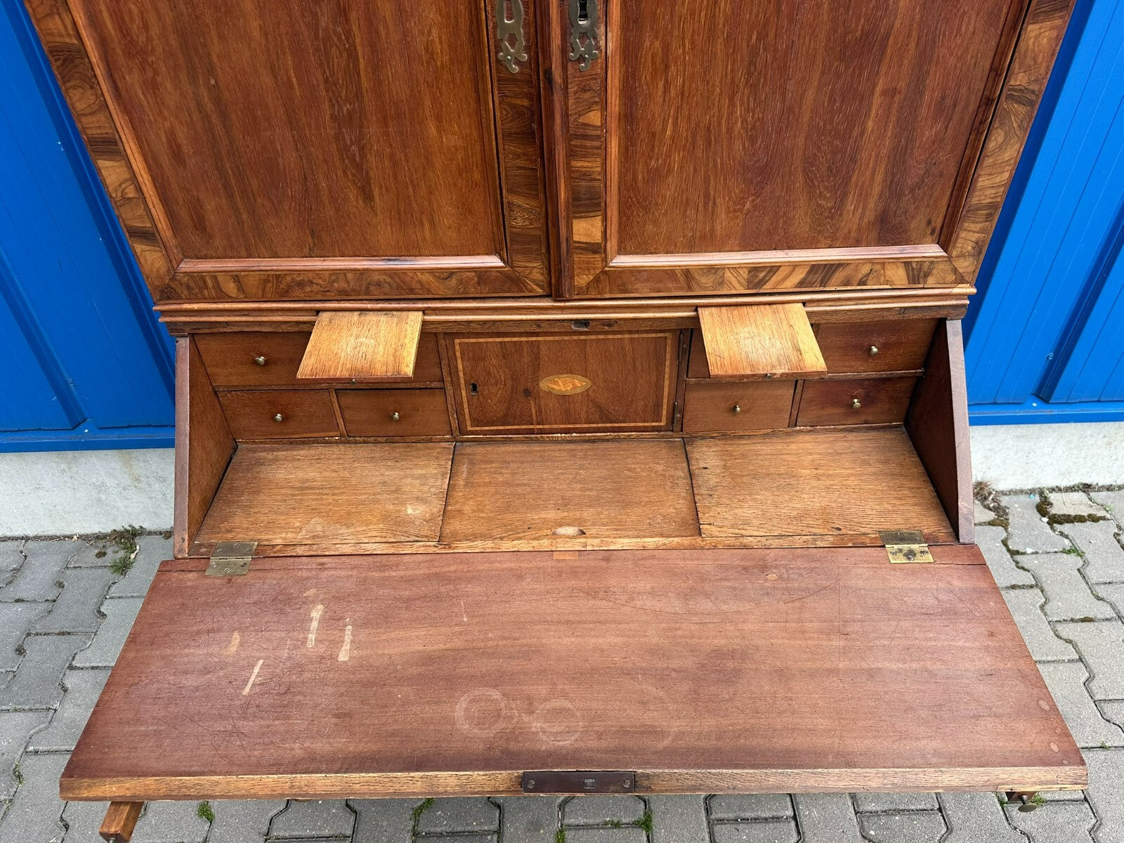 Antiker Barocksekretär Barock Sekretär um 1780 Nussbaum furniert Intarsien