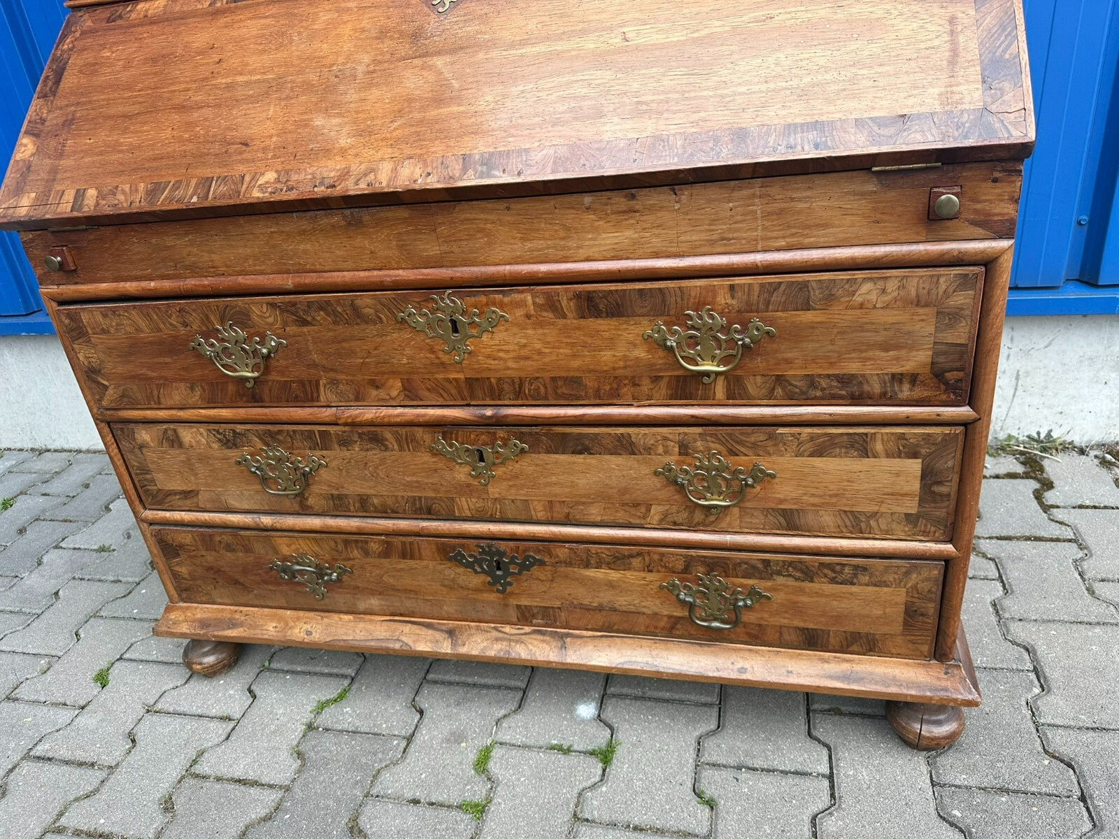 Antiker Barocksekretär Barock Sekretär um 1780 Nussbaum furniert Intarsien