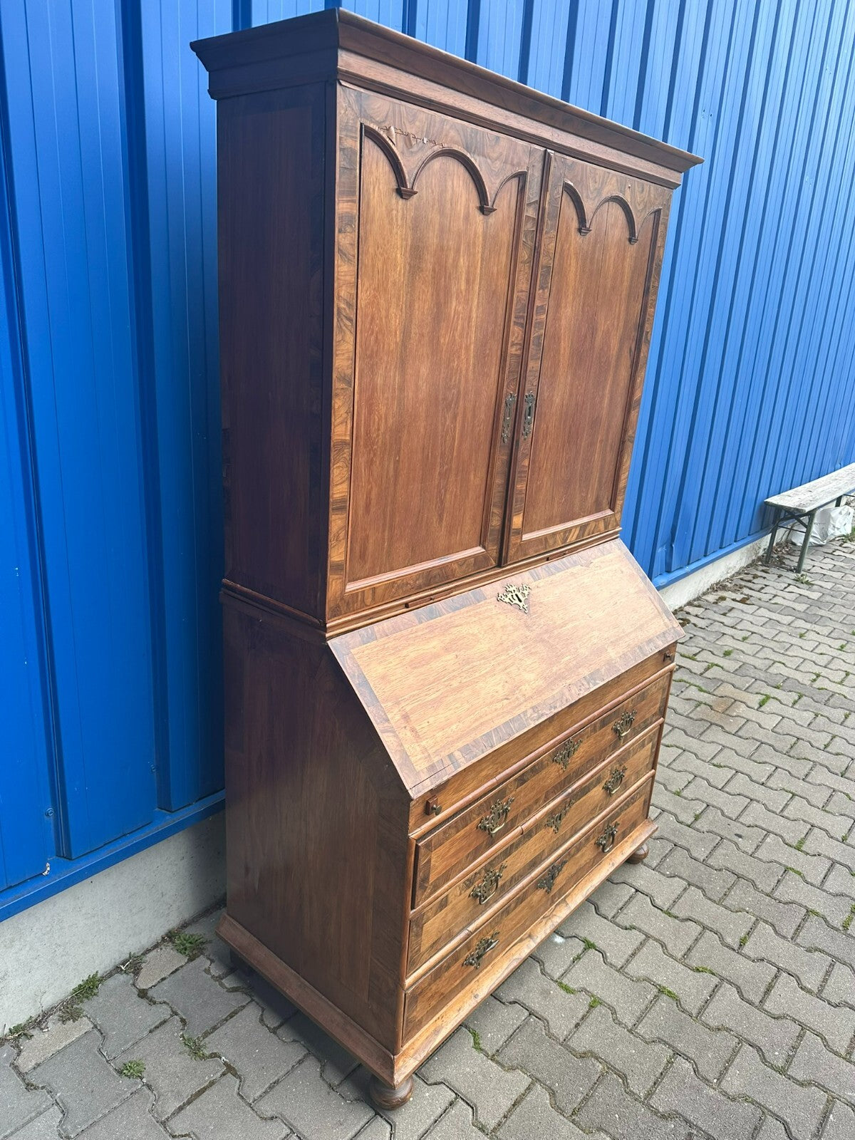 Antiker Barocksekretär Barock Sekretär um 1780 Nussbaum furniert Intarsien