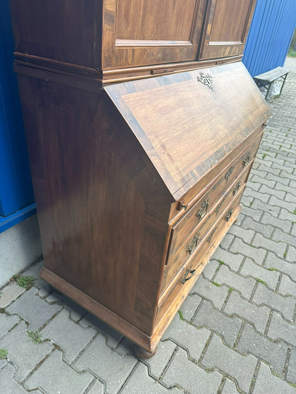 Antiker Barocksekretär Barock Sekretär um 1780 Nussbaum furniert Intarsien