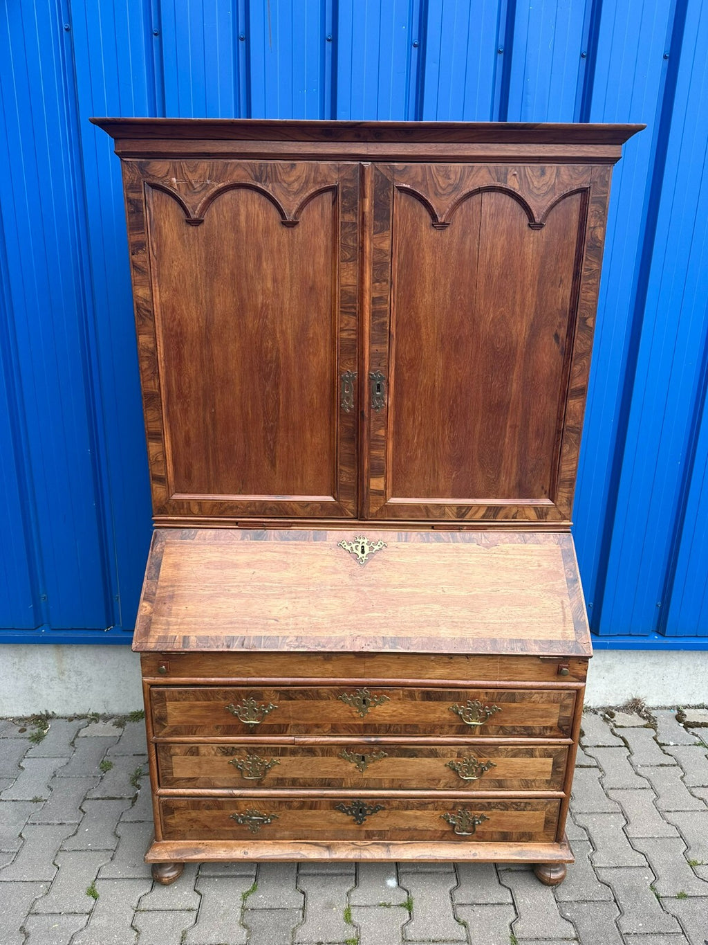 ANTIKER BAROCKSEKRETÄR BAROCK SEKRETÄR UM 1780 NUSSBAUM FURNIERT INTARSIEN