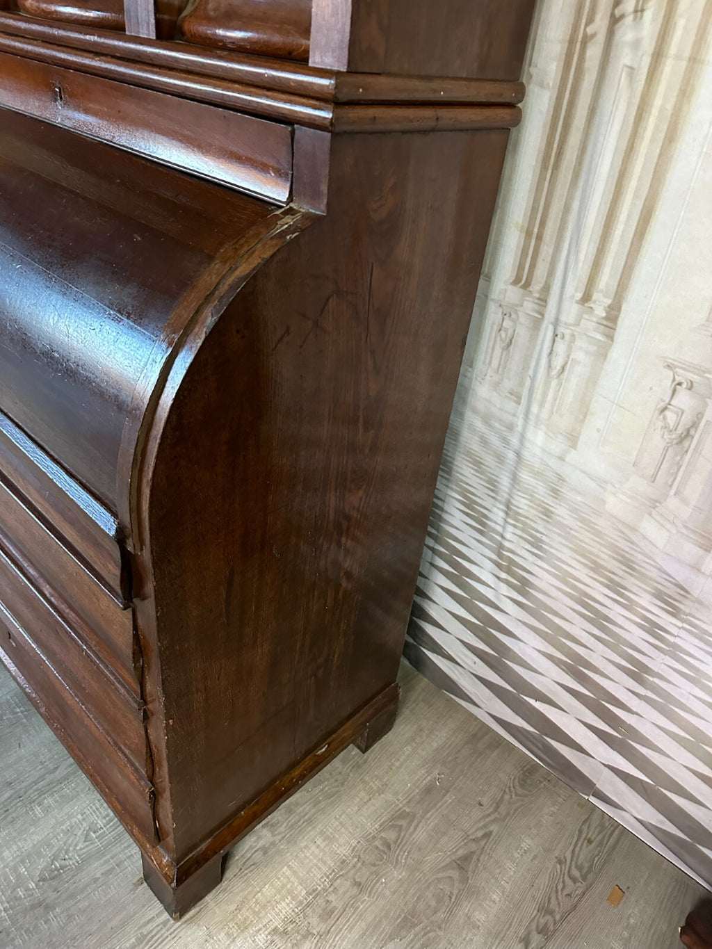 Antiker Biedermeier Schreibtisch mit Aufsatz Zylinderbüro um 1840 Eiche Säulen