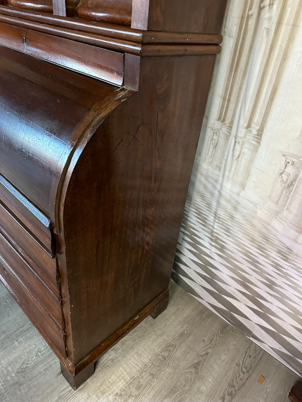 Antiker Biedermeier Schreibtisch mit Aufsatz Zylinderbüro um 1840 Eiche Säulen