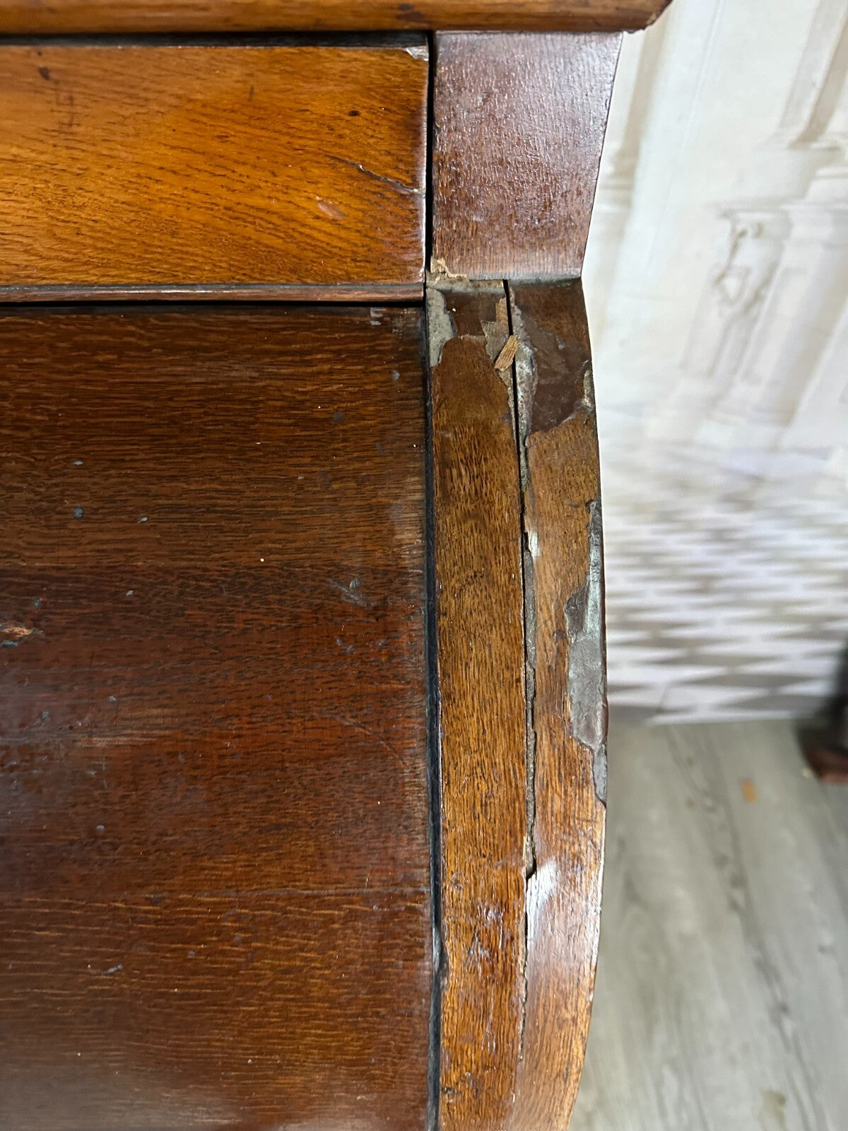 Antiker Biedermeier Schreibtisch mit Aufsatz Zylinderbüro um 1840 Eiche Säulen