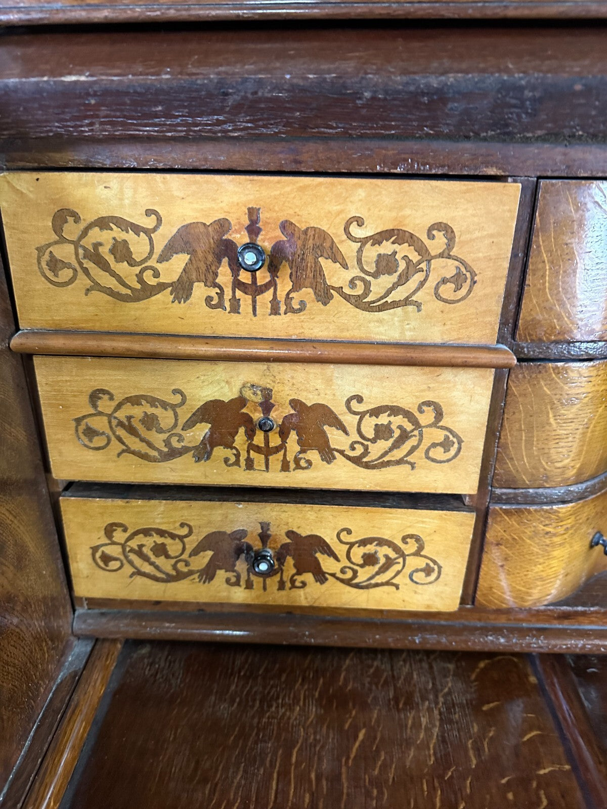 Antiker Biedermeier Schreibtisch mit Aufsatz Zylinderbüro um 1840 Eiche Säulen