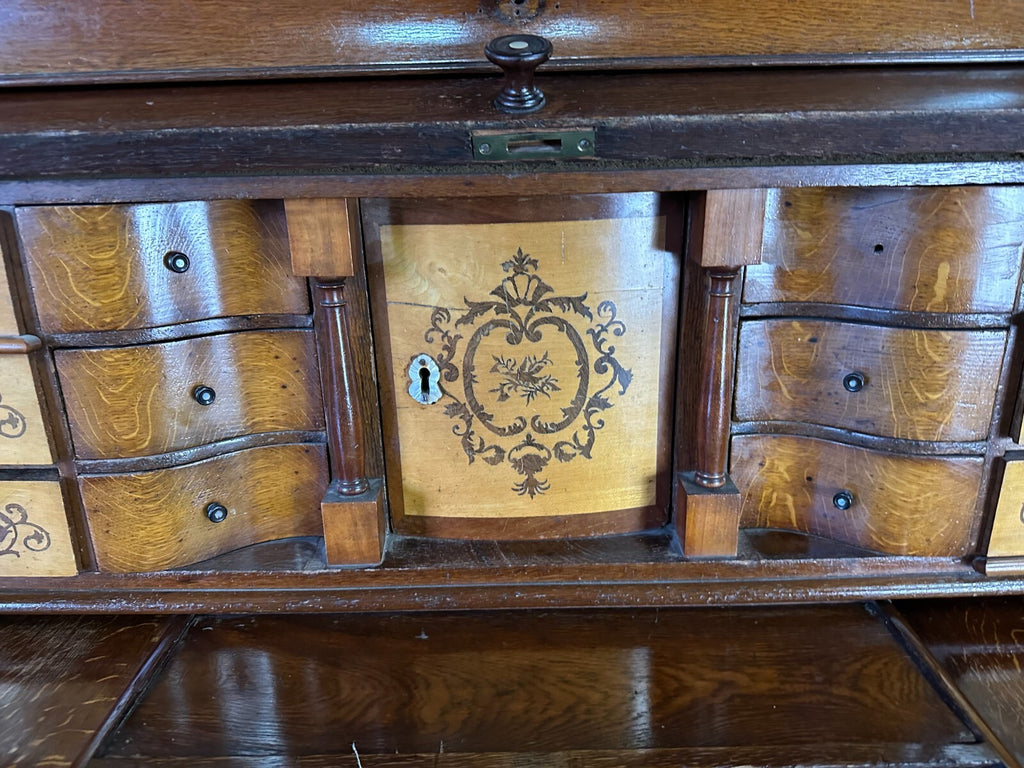 Antiker Biedermeier Schreibtisch mit Aufsatz Zylinderbüro um 1840 Eiche Säulen