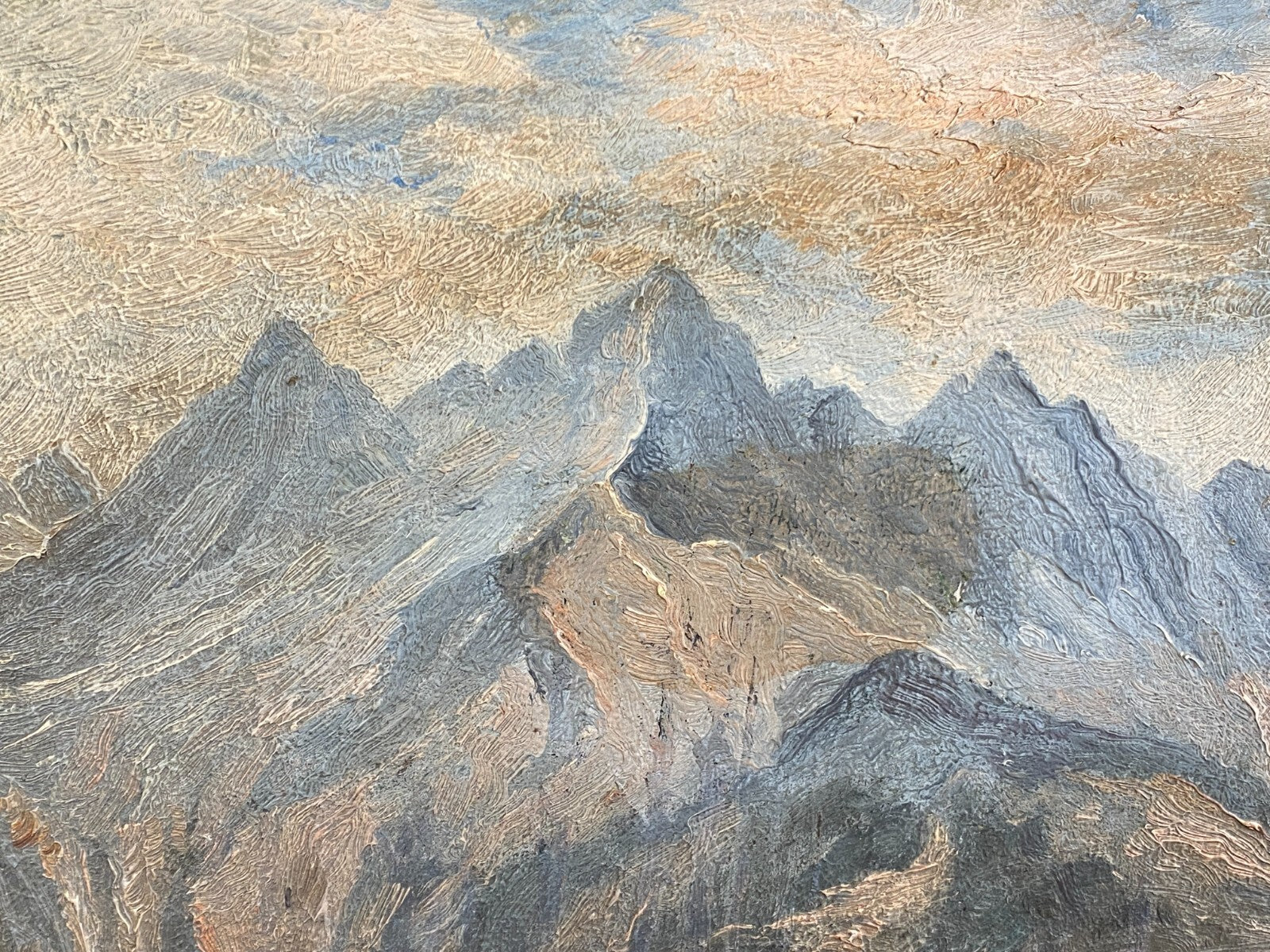 Ölgemälde in Prunkrahmen Fluss Landschaft vor Gebirge signiert Hasler München