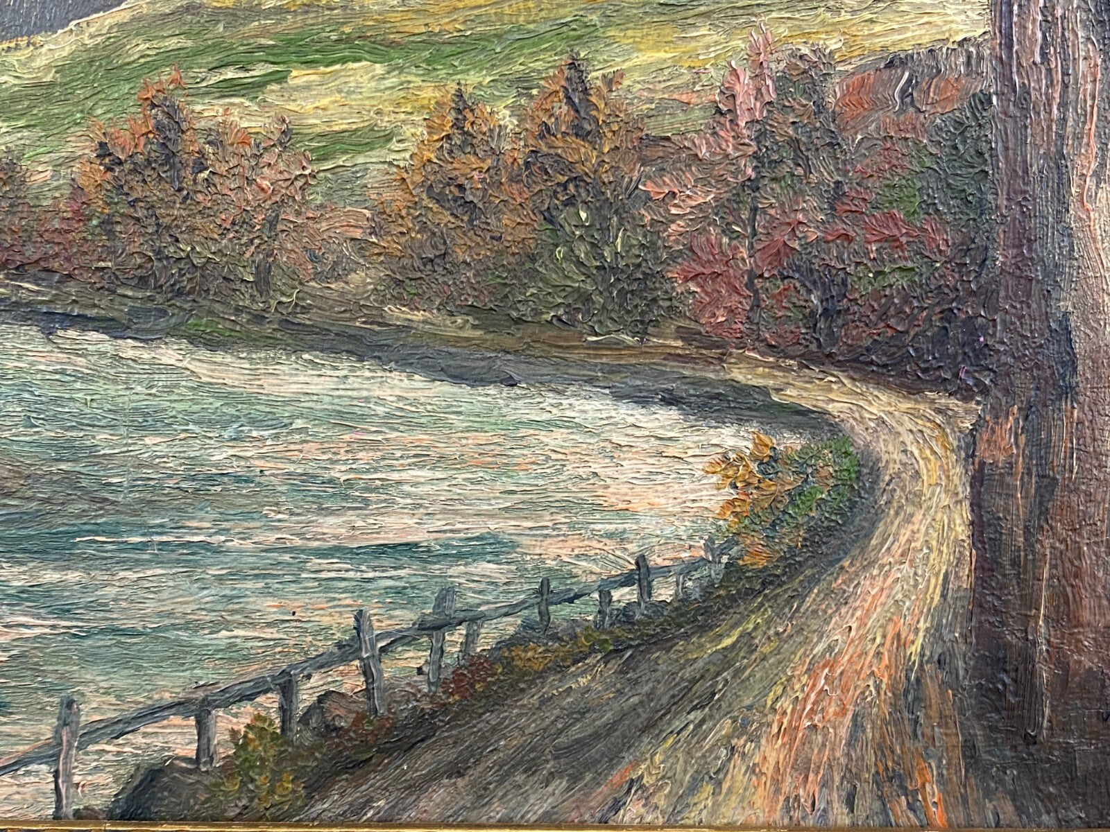 Ölgemälde in Prunkrahmen Fluss Landschaft vor Gebirge signiert Hasler München