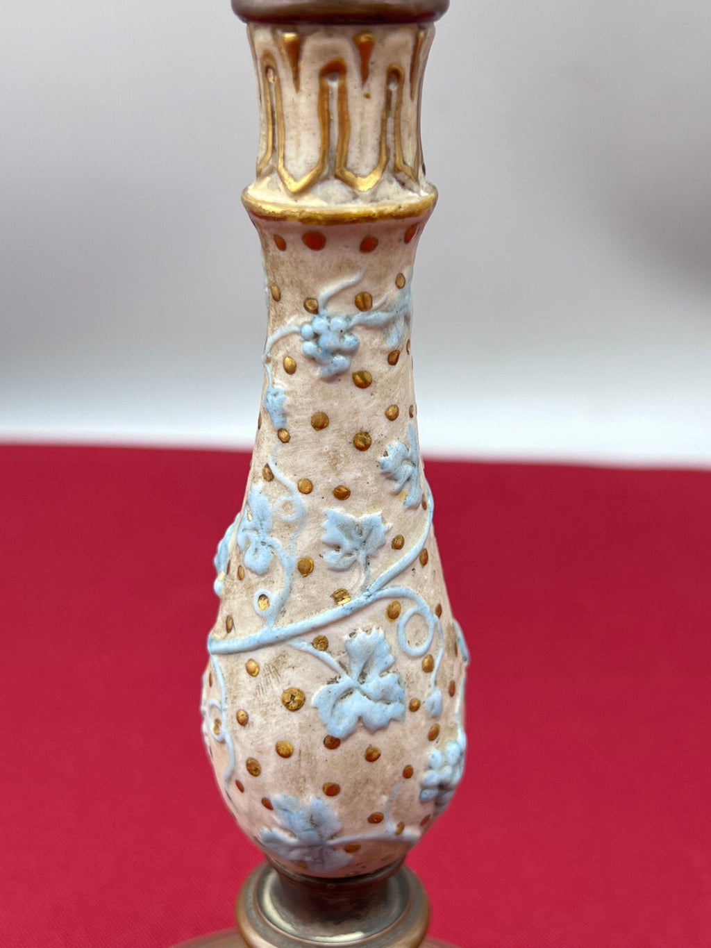 Paar antike Kerzenleuchter Jugendstil Kupfer mit Keramik handbemalt