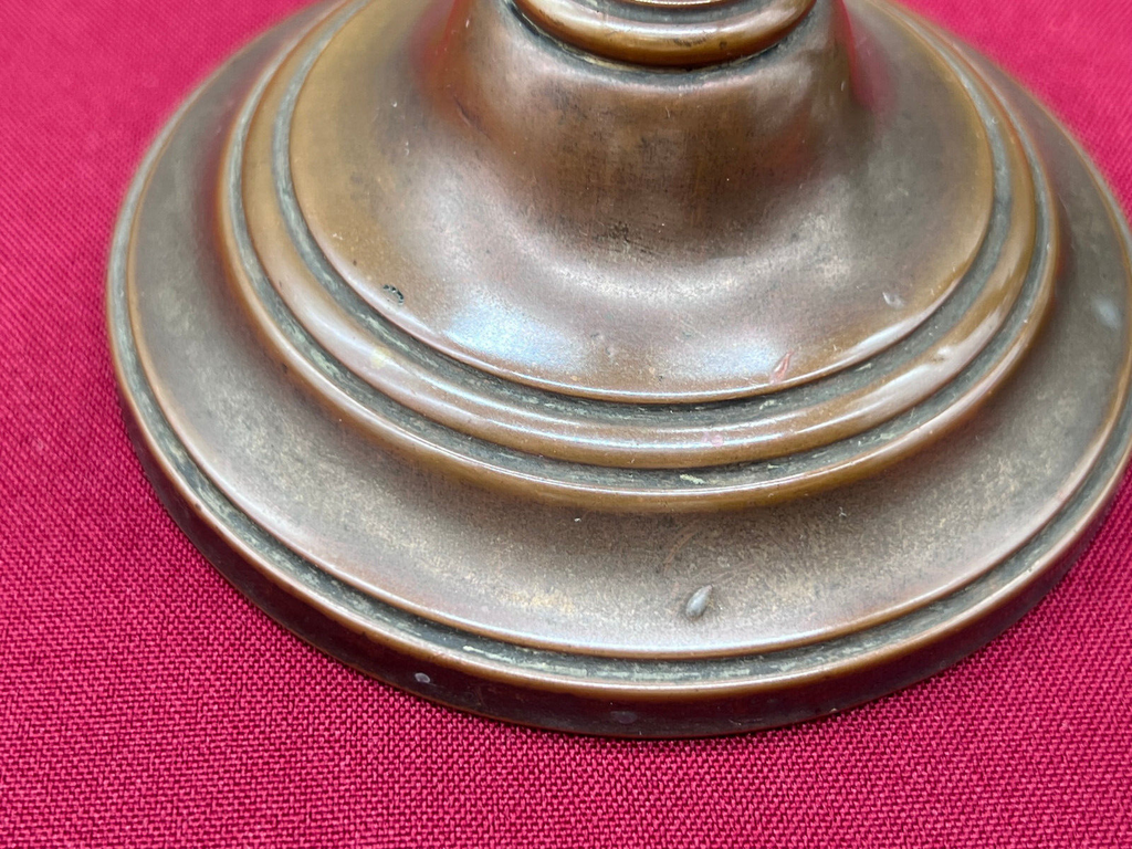 Paar antike Kerzenleuchter Jugendstil Kupfer mit Keramik handbemalt