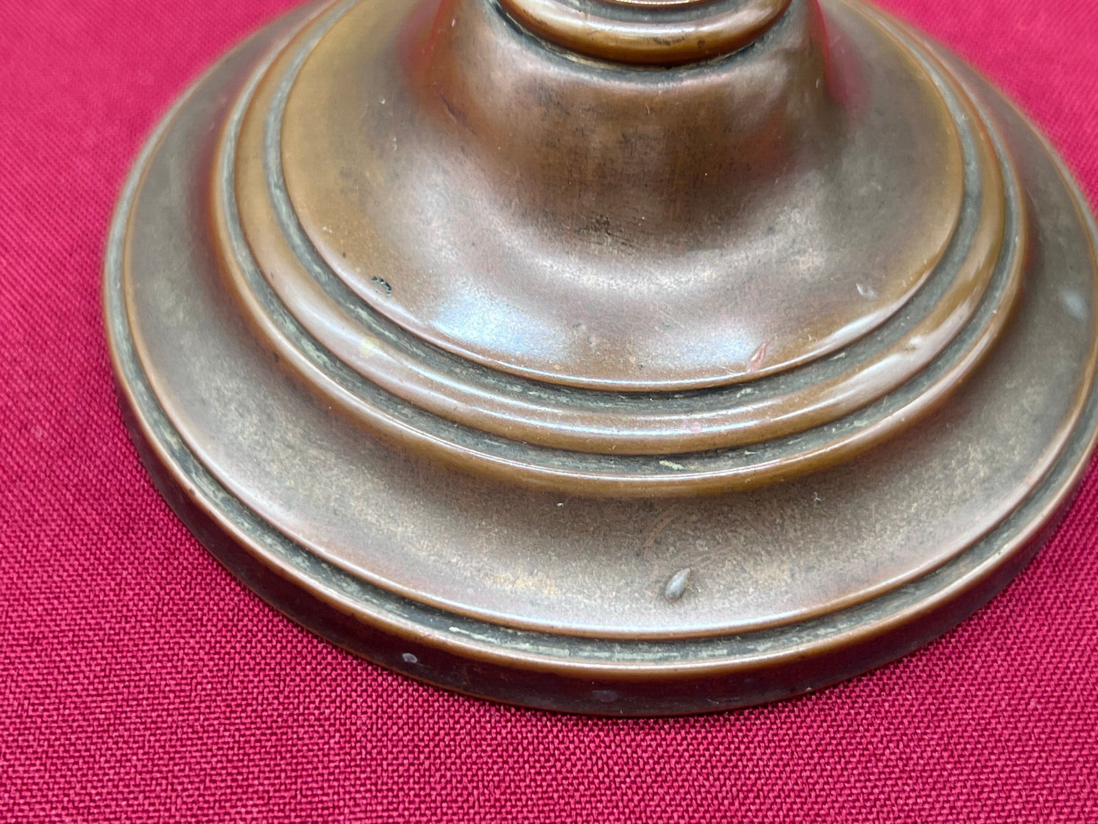 Paar antike Kerzenleuchter Jugendstil Kupfer mit Keramik handbemalt