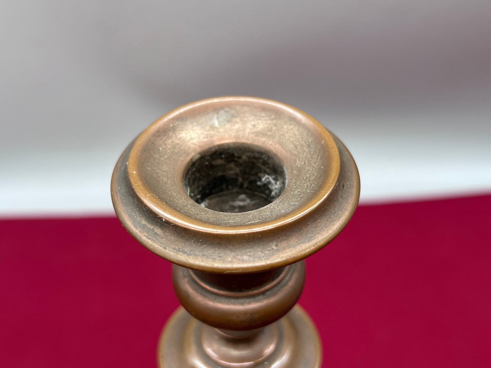 Paar antike Kerzenleuchter Jugendstil Kupfer mit Keramik handbemalt