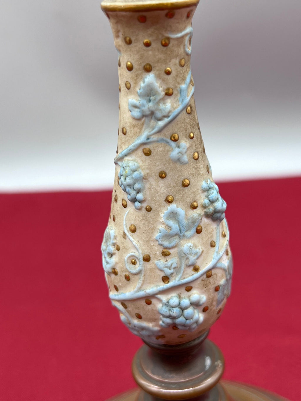 Paar antike Kerzenleuchter Jugendstil Kupfer mit Keramik handbemalt