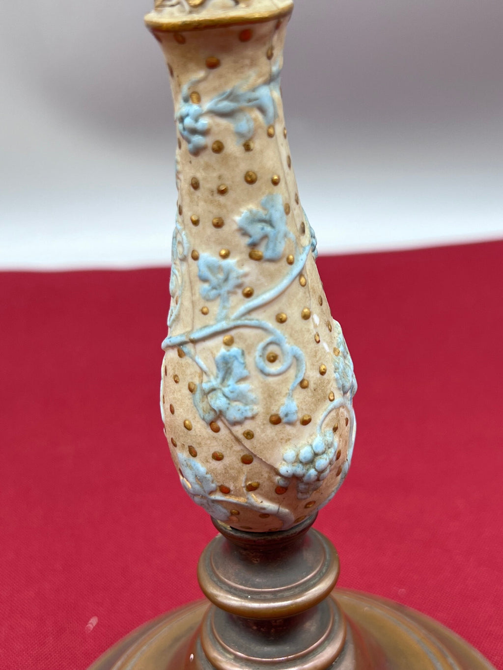 Paar antike Kerzenleuchter Jugendstil Kupfer mit Keramik handbemalt