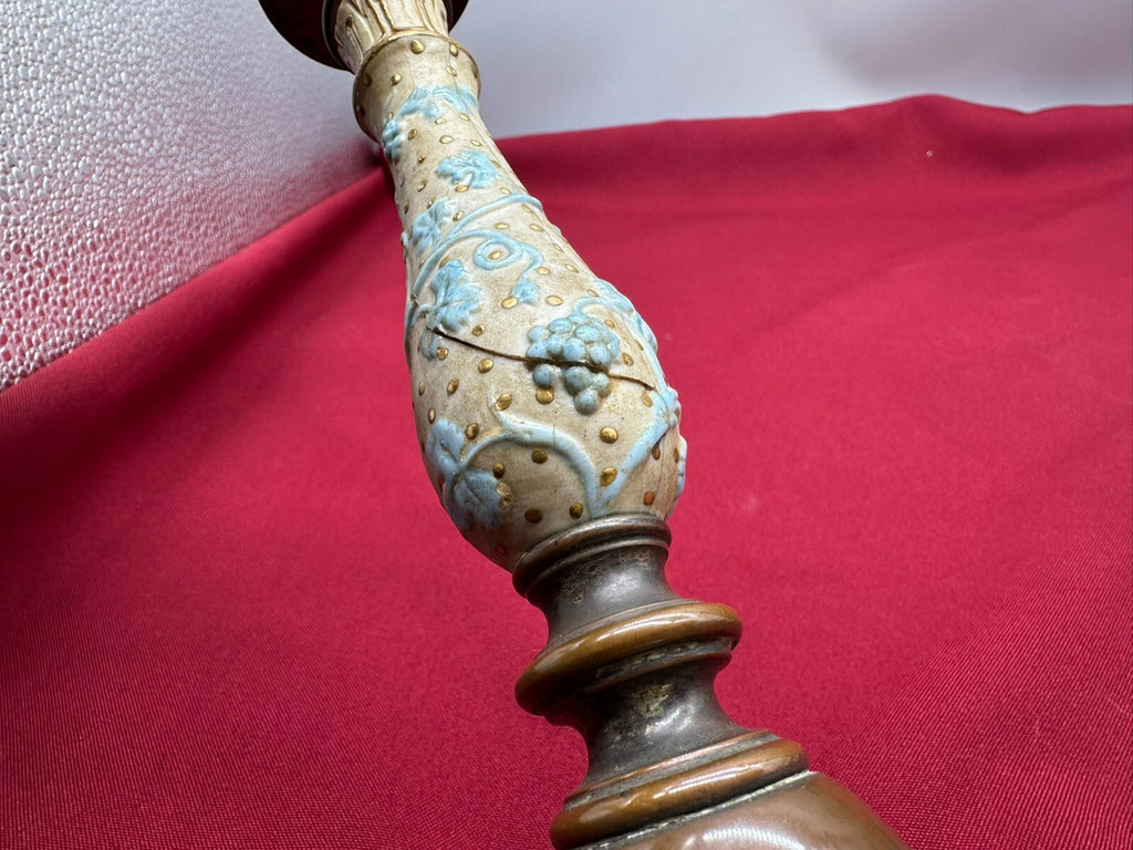 Paar antike Kerzenleuchter Jugendstil Kupfer mit Keramik handbemalt