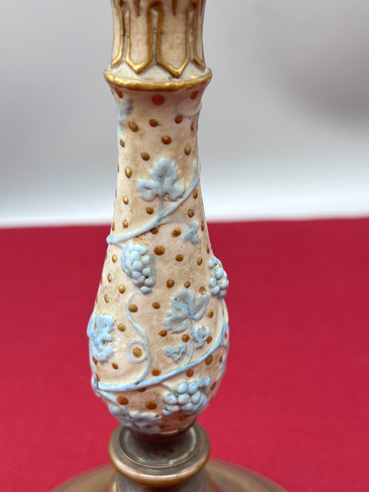 Paar antike Kerzenleuchter Jugendstil Kupfer mit Keramik handbemalt