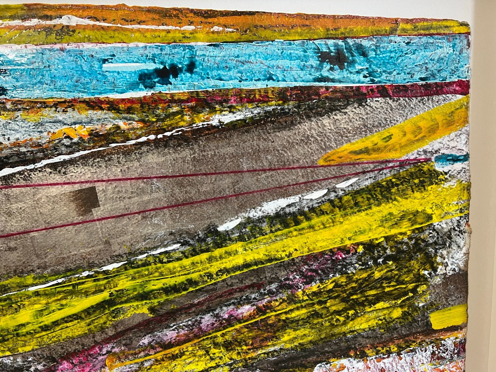 Enzo Arduini grosse Mischtechnik Acryl Blattsilber Rapsfelder am Fluss 148x110cm