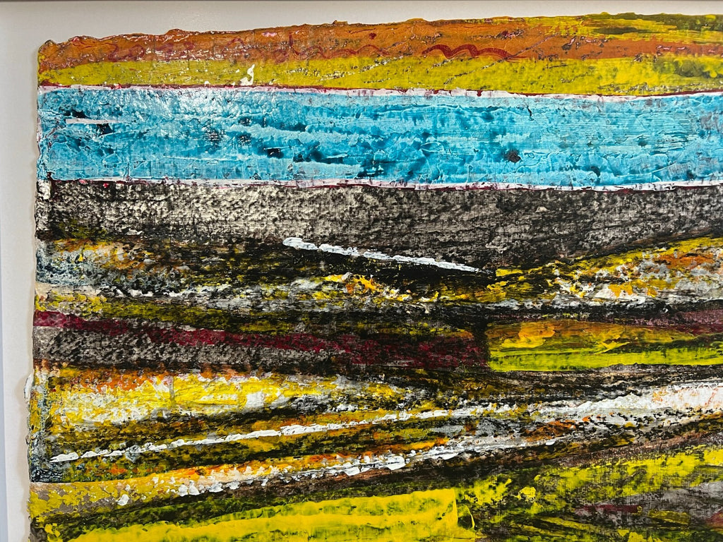 Enzo Arduini grosse Mischtechnik Acryl Blattsilber Rapsfelder am Fluss 148x110cm