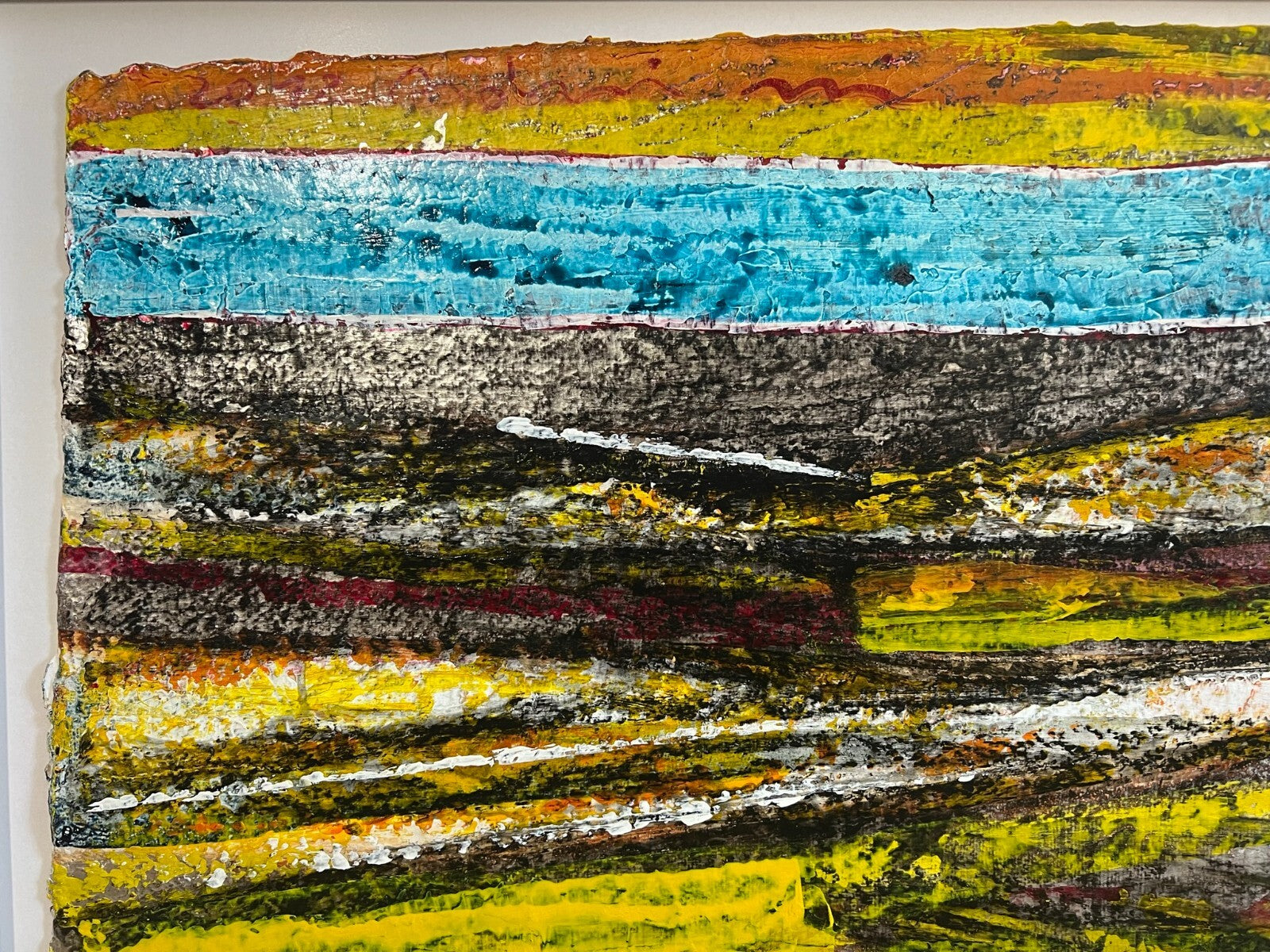 Enzo Arduini grosse Mischtechnik Acryl Blattsilber Rapsfelder am Fluss 148x110cm