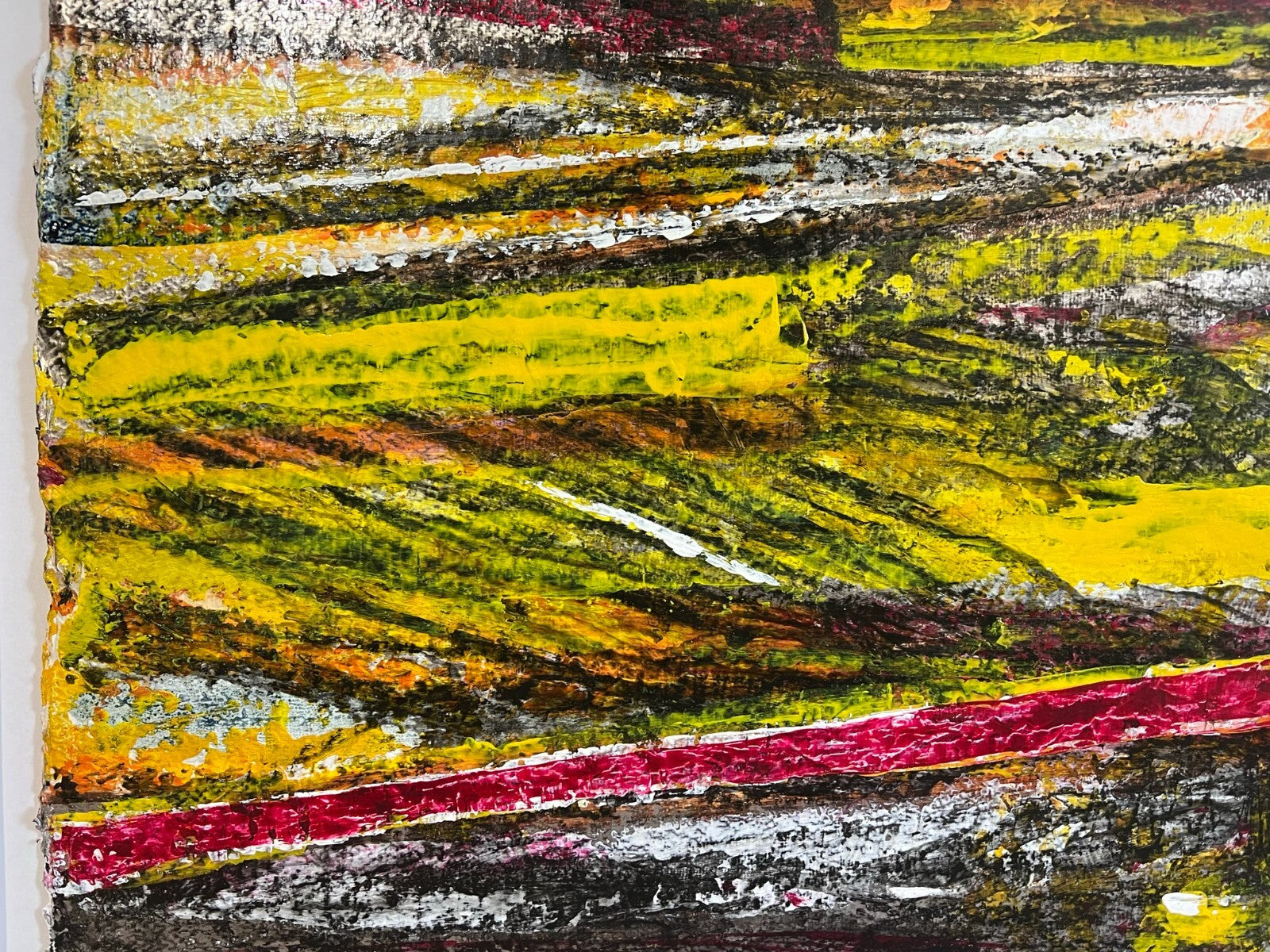 Enzo Arduini grosse Mischtechnik Acryl Blattsilber Rapsfelder am Fluss 148x110cm
