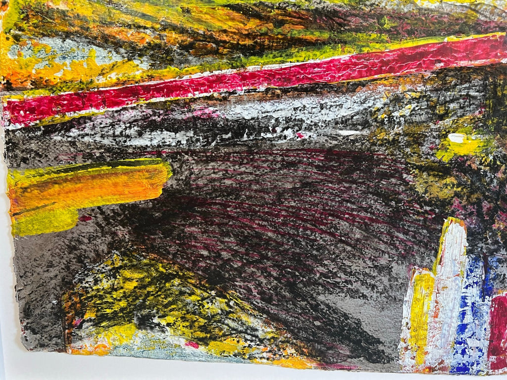 Enzo Arduini grosse Mischtechnik Acryl Blattsilber Rapsfelder am Fluss 148x110cm