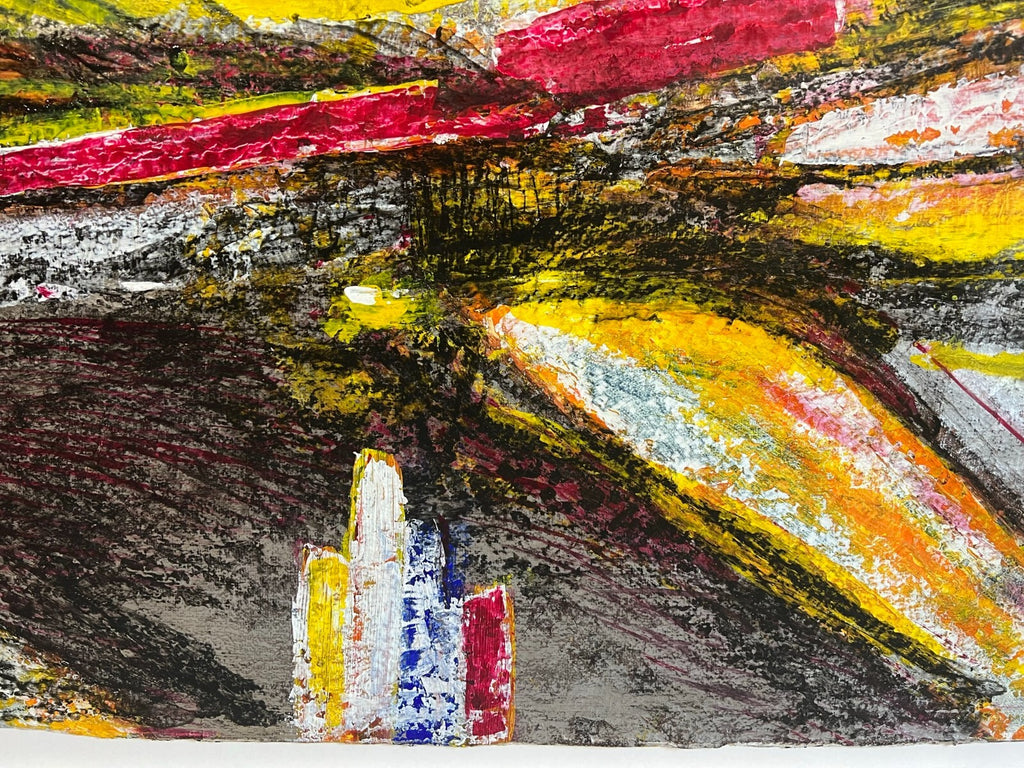 Enzo Arduini grosse Mischtechnik Acryl Blattsilber Rapsfelder am Fluss 148x110cm