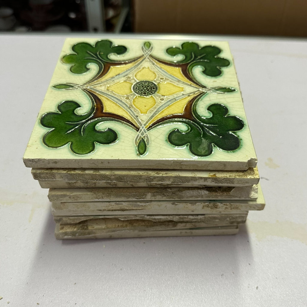 Set 9x Jugendstilfliese aus Keramik 15x15cm antike Jugendstil Fliese um 1910