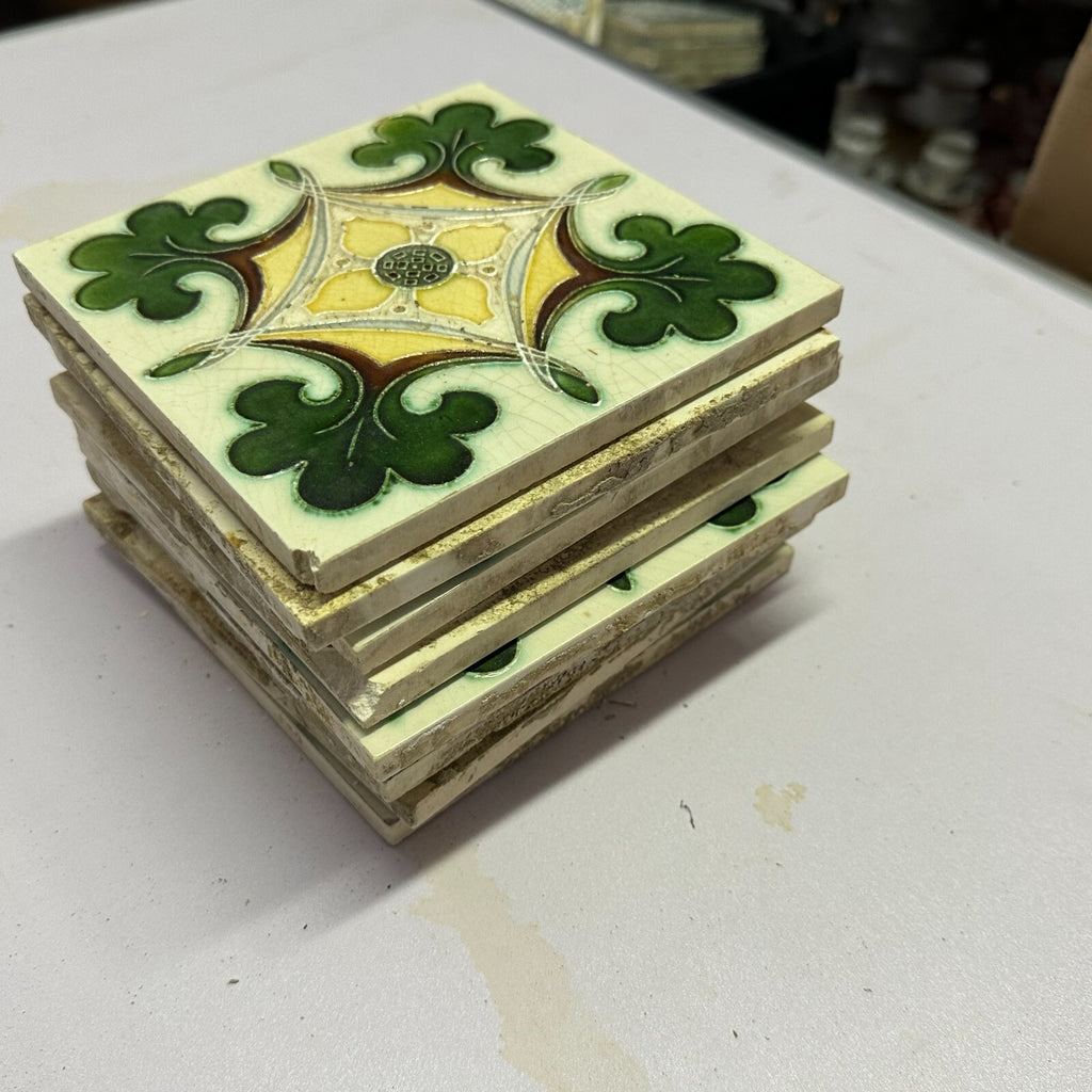 Set 9x Jugendstilfliese aus Keramik 15x15cm antike Jugendstil Fliese um 1910