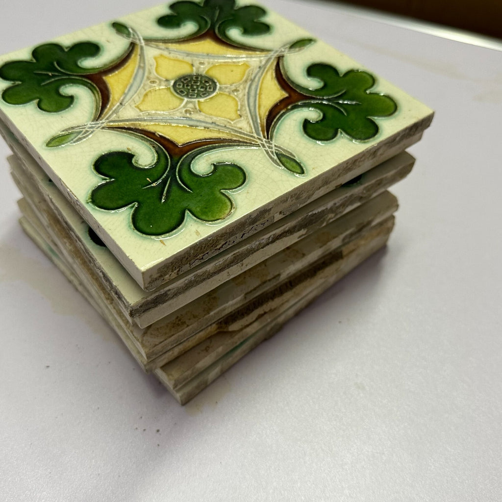 Set 9x Jugendstilfliese aus Keramik 15x15cm antike Jugendstil Fliese um 1910