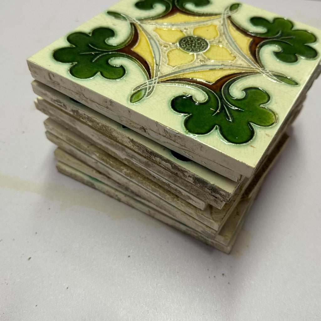 Set 9x Jugendstilfliese aus Keramik 15x15cm antike Jugendstil Fliese um 1910
