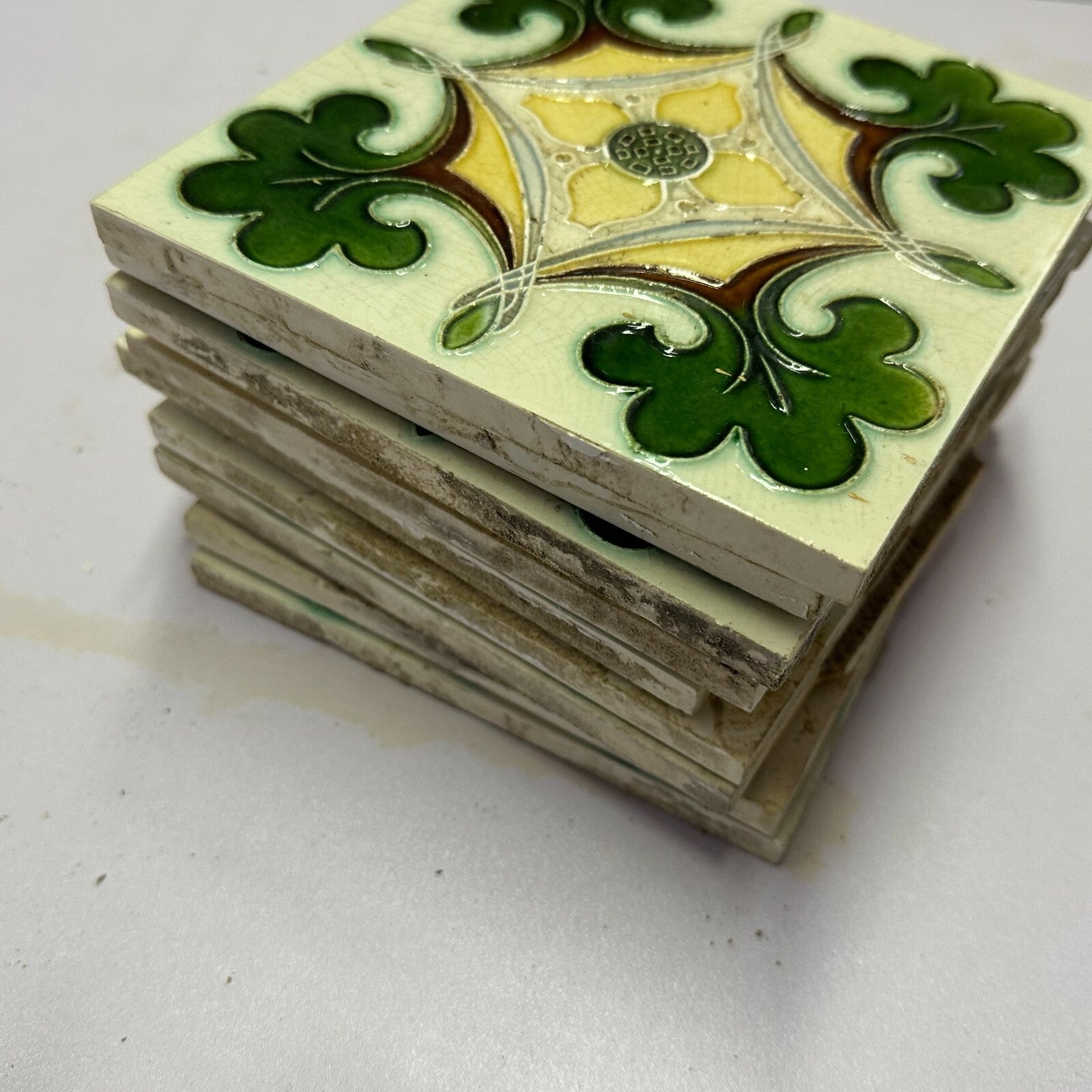Set 9x Jugendstilfliese aus Keramik 15x15cm antike Jugendstil Fliese um 1910