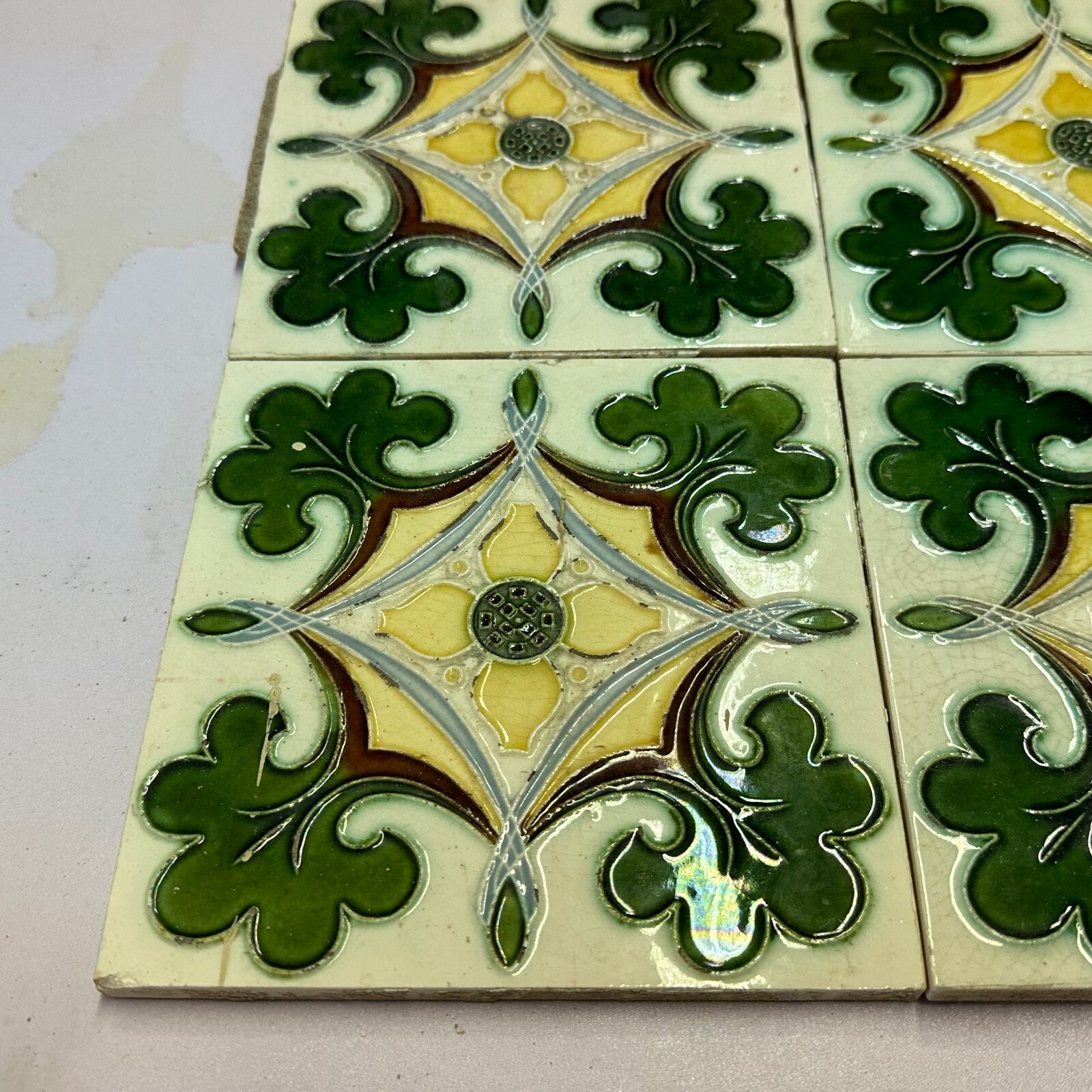 Set 9x Jugendstilfliese aus Keramik 15x15cm antike Jugendstil Fliese um 1910