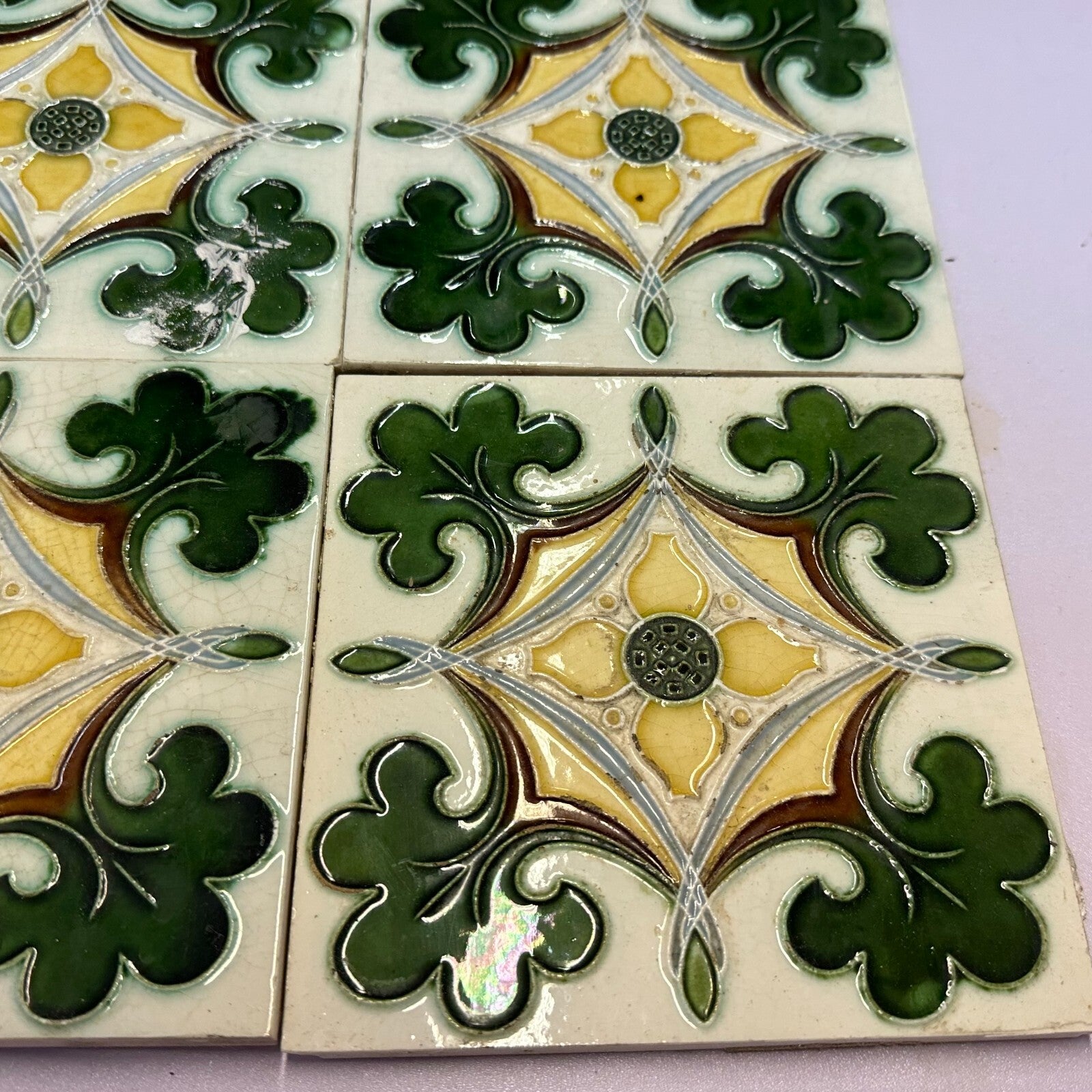 Set 9x Jugendstilfliese aus Keramik 15x15cm antike Jugendstil Fliese um 1910