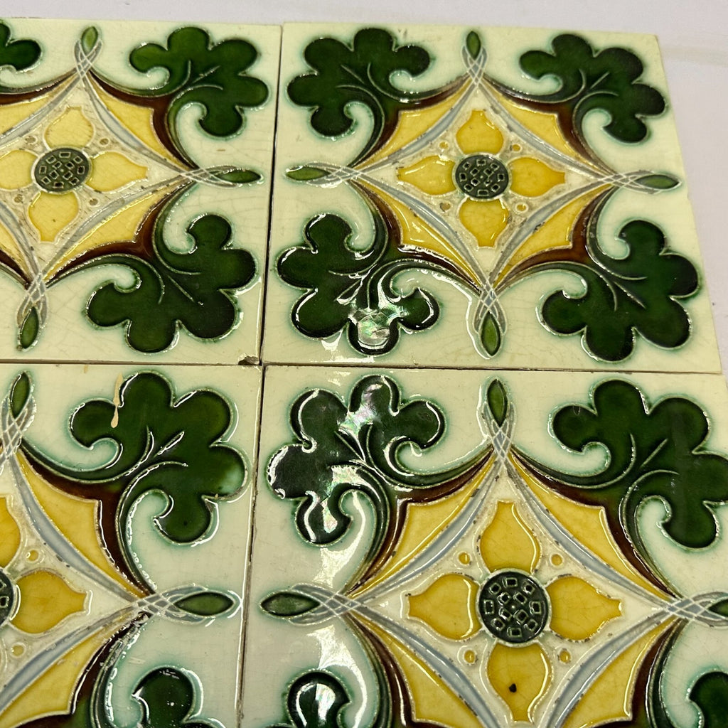 Set 9x Jugendstilfliese aus Keramik 15x15cm antike Jugendstil Fliese um 1910