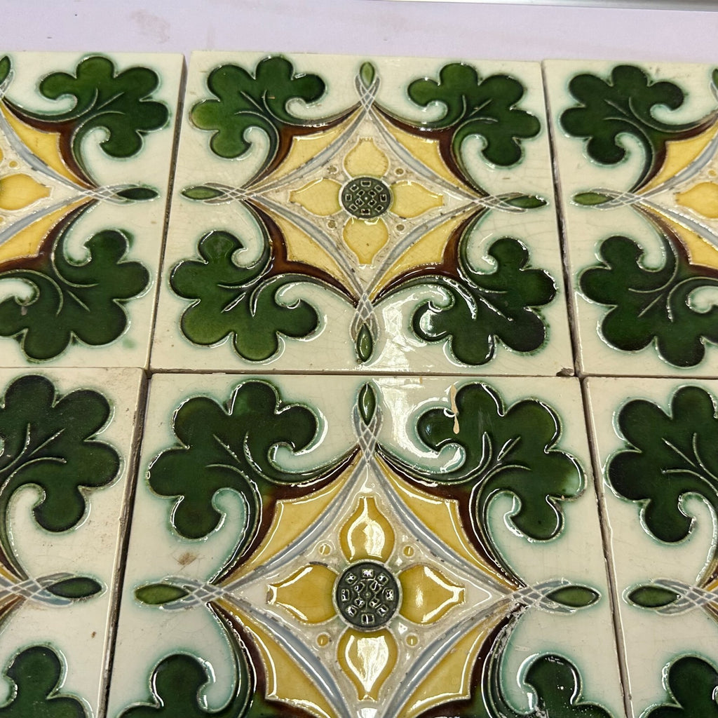 Set 9x Jugendstilfliese aus Keramik 15x15cm antike Jugendstil Fliese um 1910