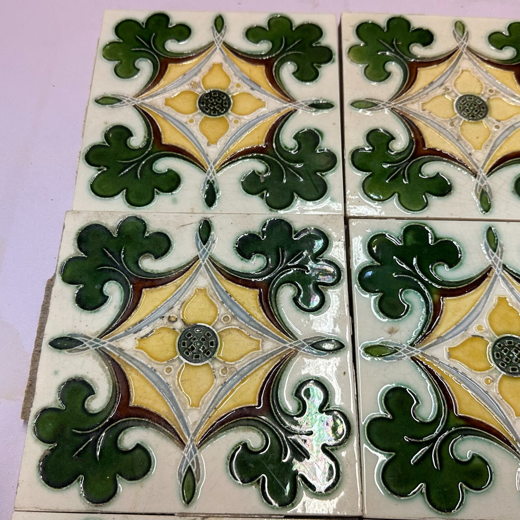 Set 9x Jugendstilfliese aus Keramik 15x15cm antike Jugendstil Fliese um 1910
