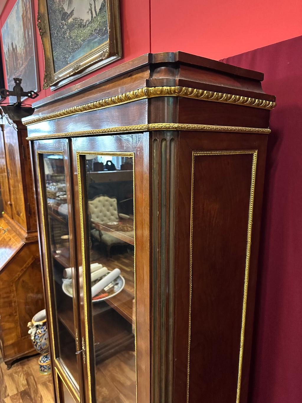 Antike Empire Vitrine um 1880 Mahagoni Vergoldete Messing Beschläge