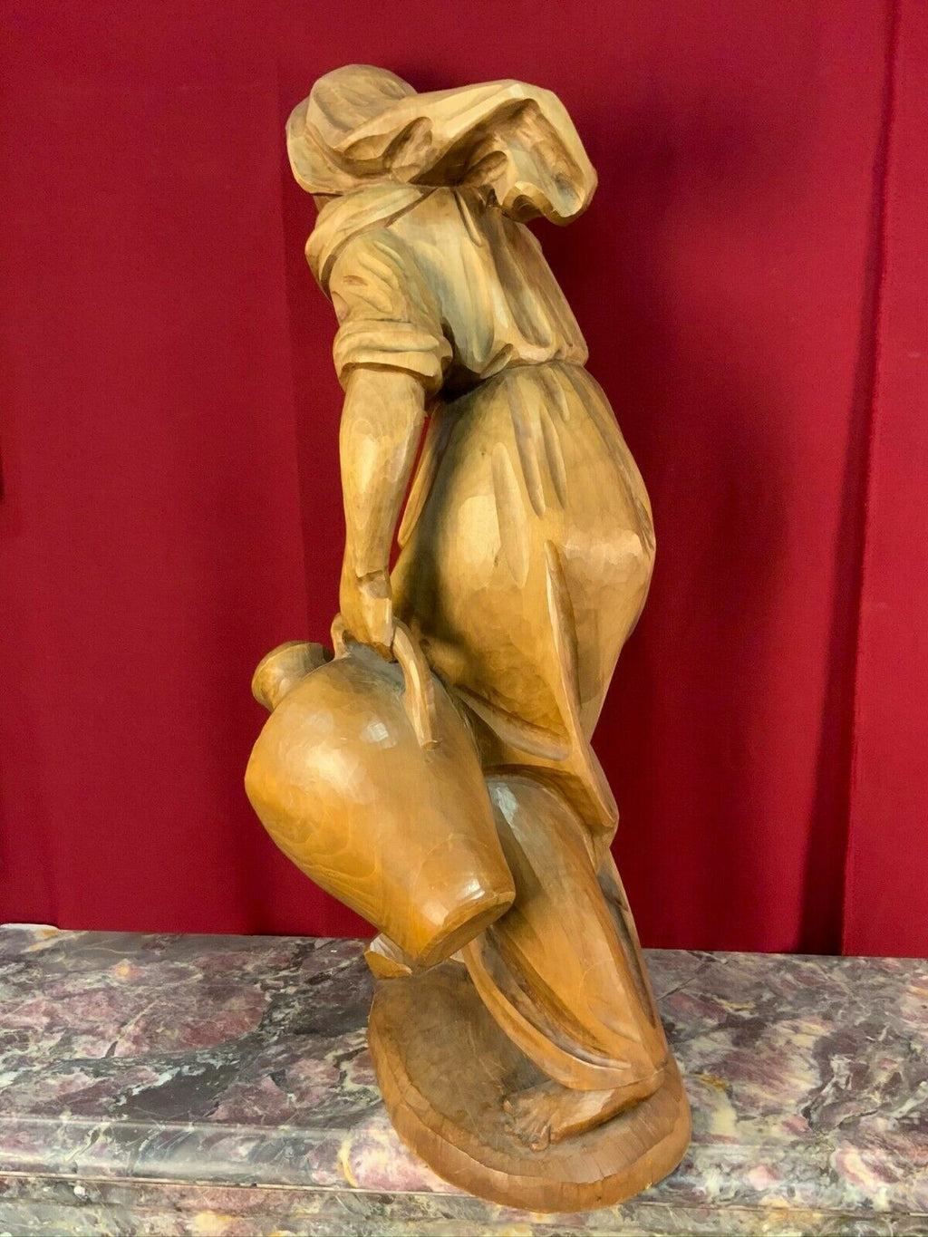 Tirol Skulptur Frau mit Kanne 81cm Figur Holz massive Ausführung handgeschnitzt