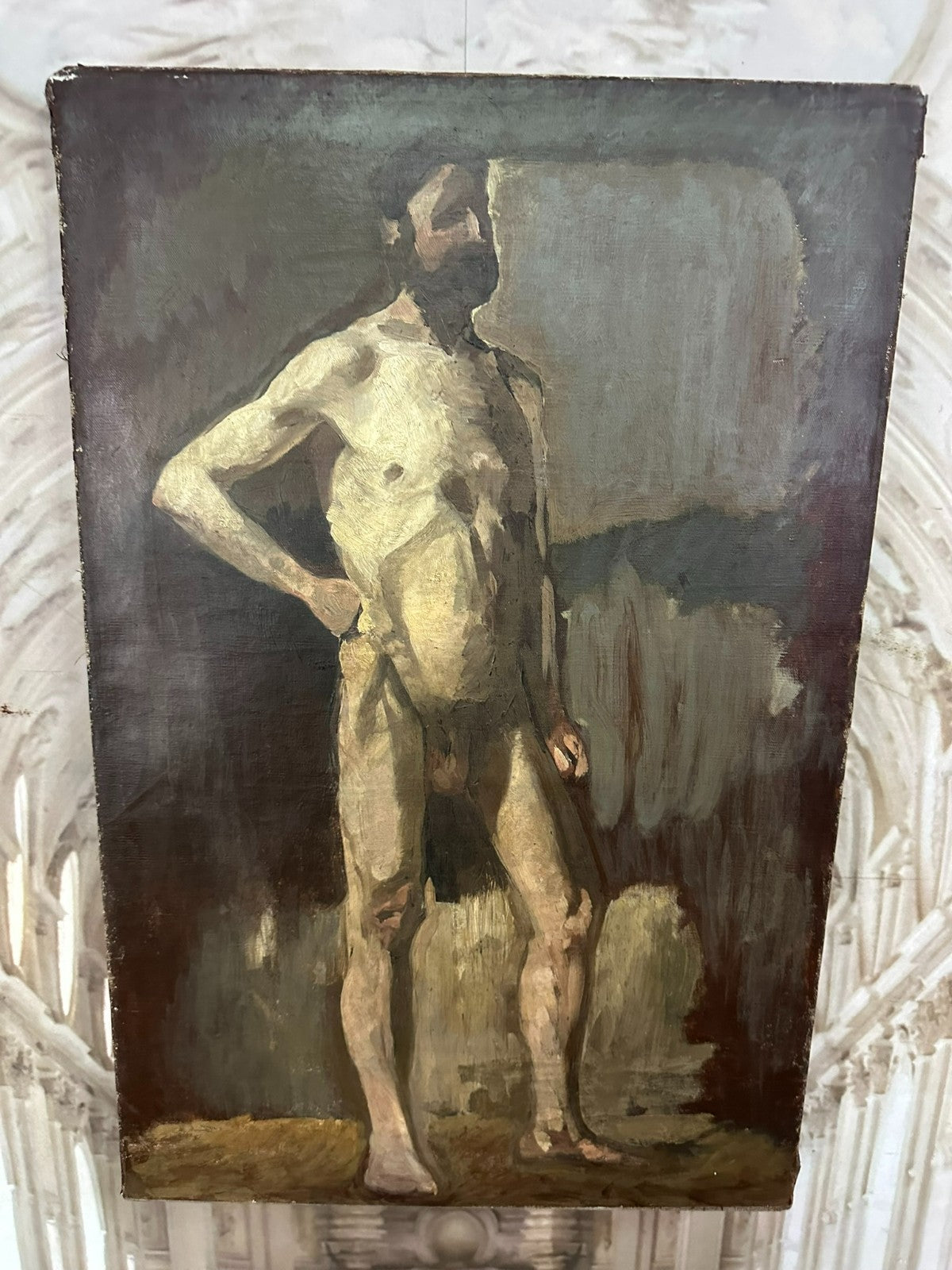 Antikes Ölgemälde Akt Portrait Nackter Mann