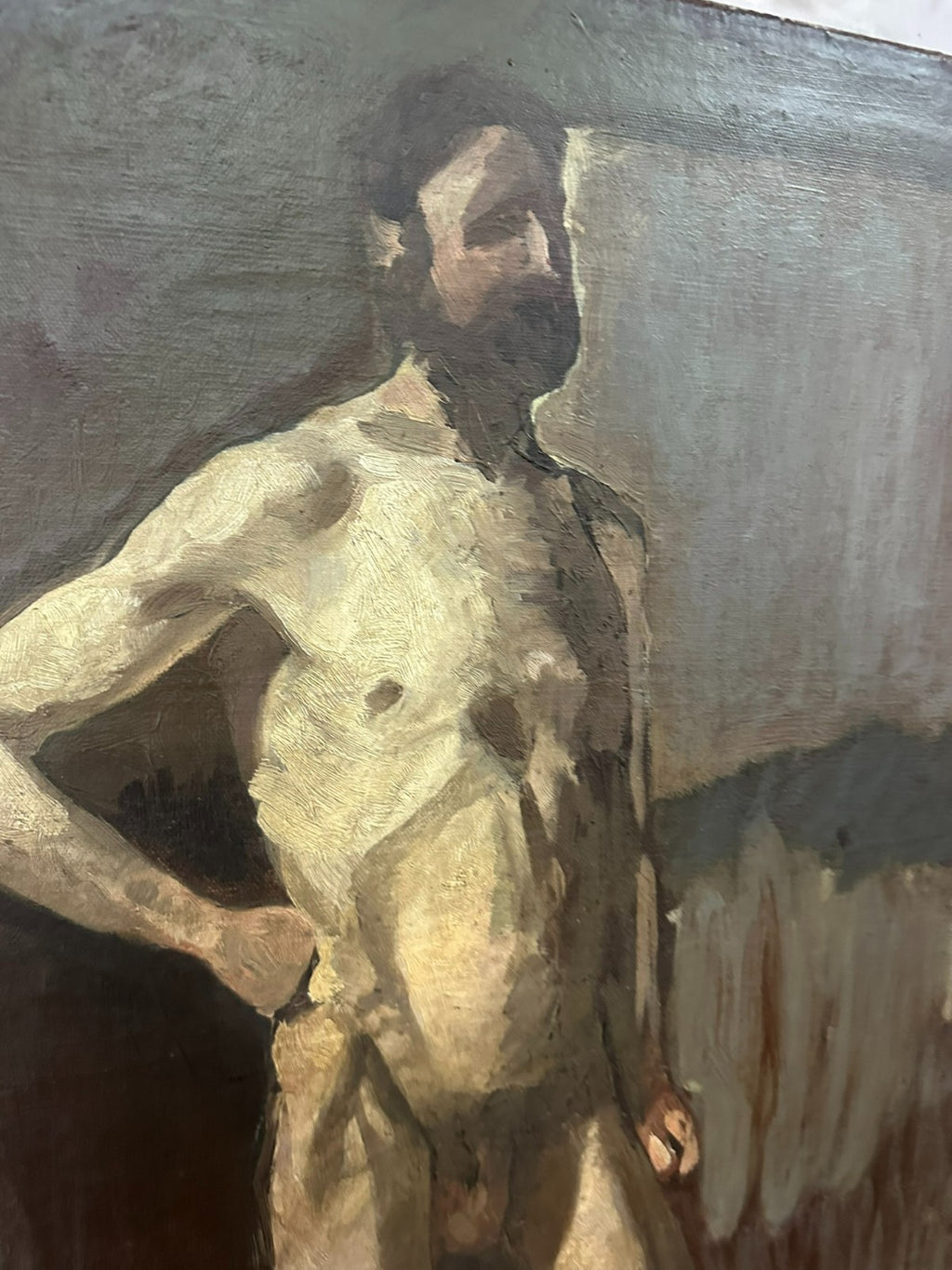 Antikes Ölgemälde Akt Portrait Nackter Mann