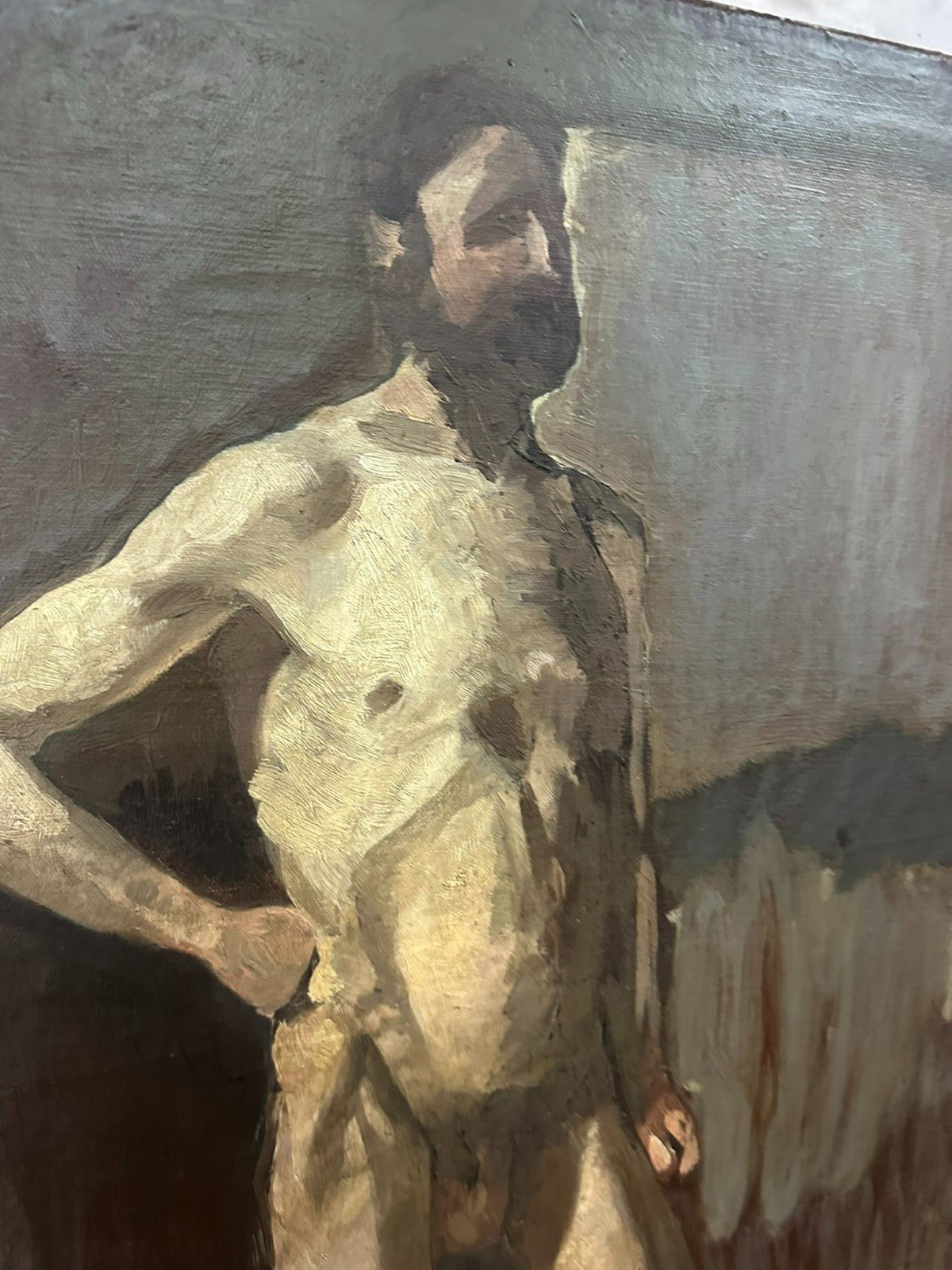 Antikes Ölgemälde Akt Portrait Nackter Mann
